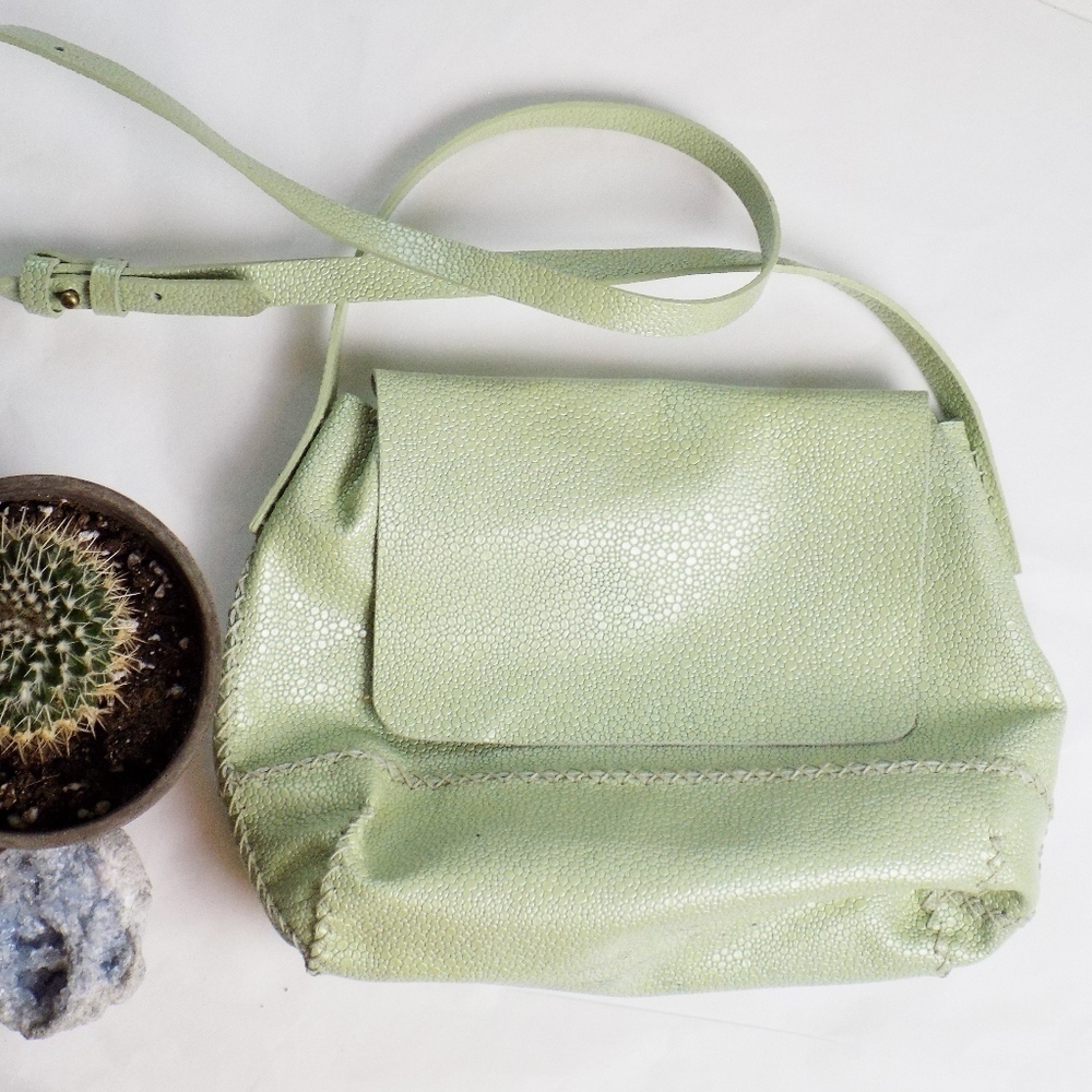 anthropologie seafoam green pebbled leather purse